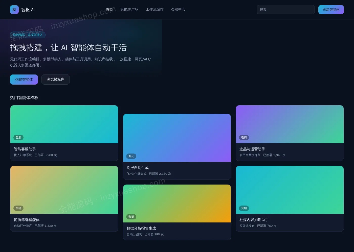 AI智能体搭建网站前台首页截图
