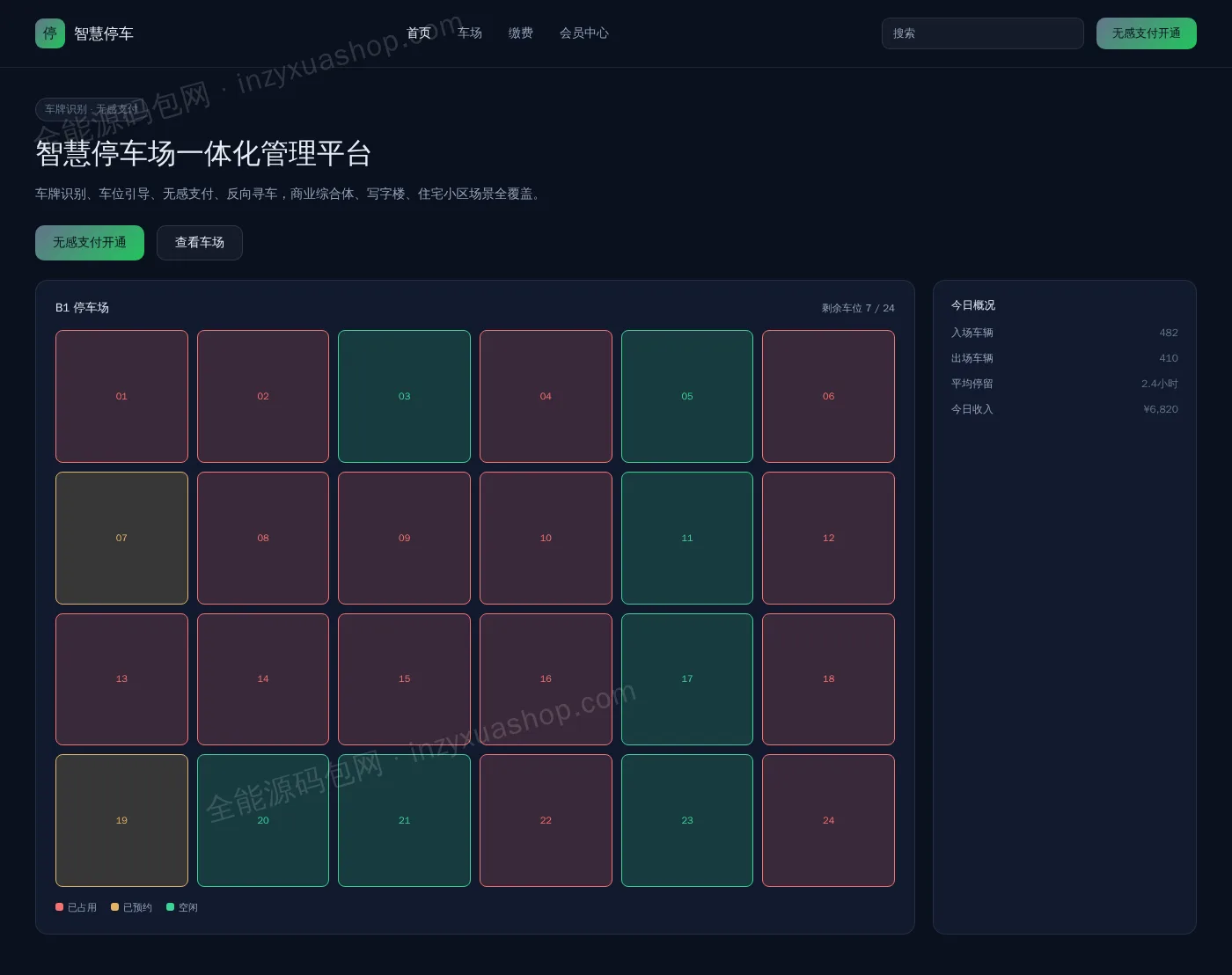 智慧停车管理网站前台首页截图